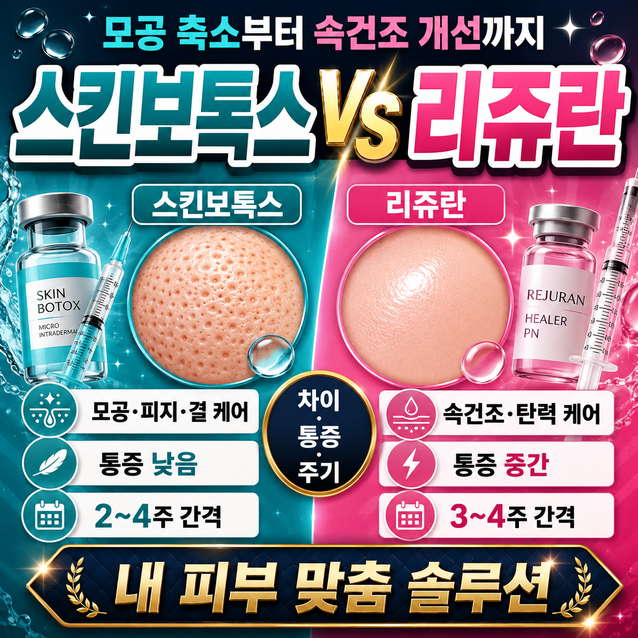 스킨보톡스 모공 축소 및 리쥬란힐러 속건조 재생 효과 비교 메인 썸네일