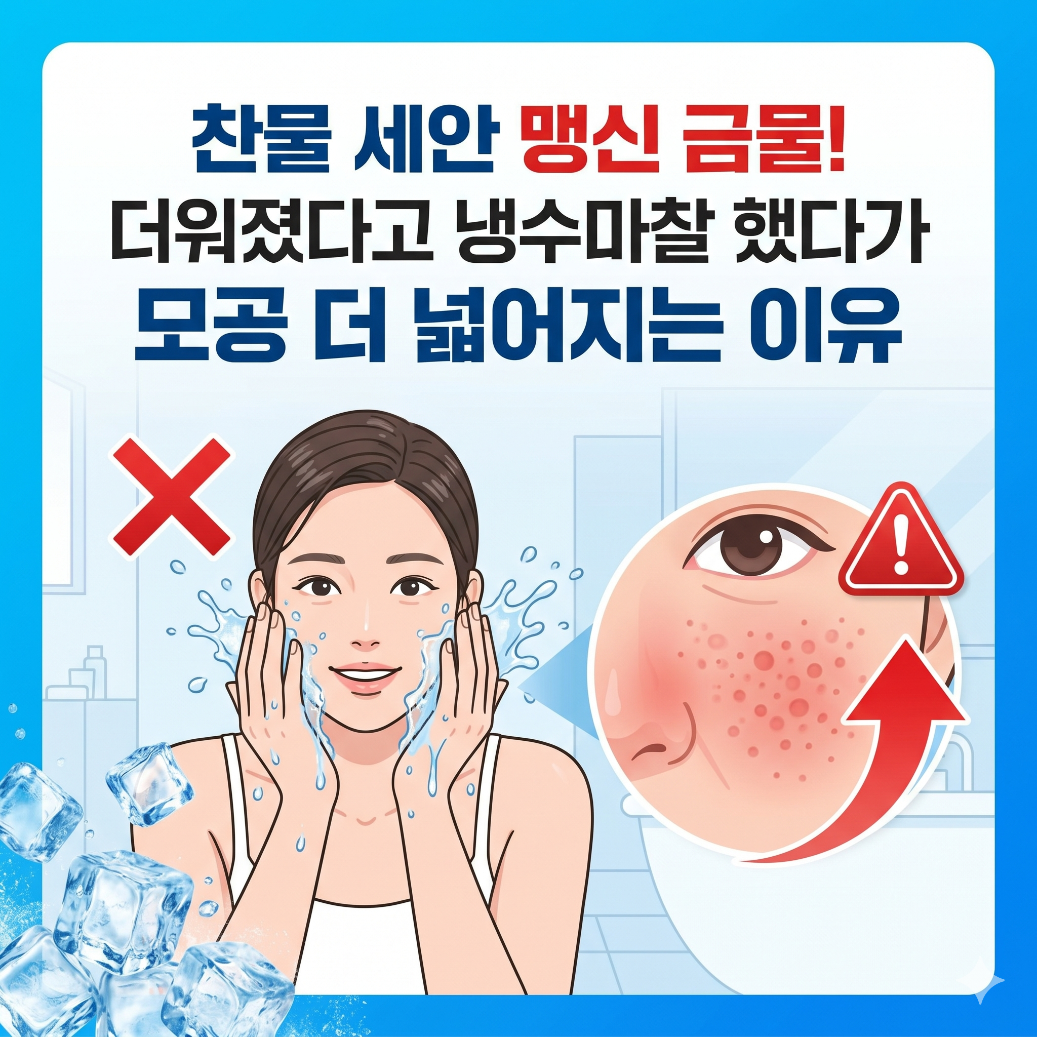 물 온도에 따라 자극받는 피부 장벽을 나타내는 이미지