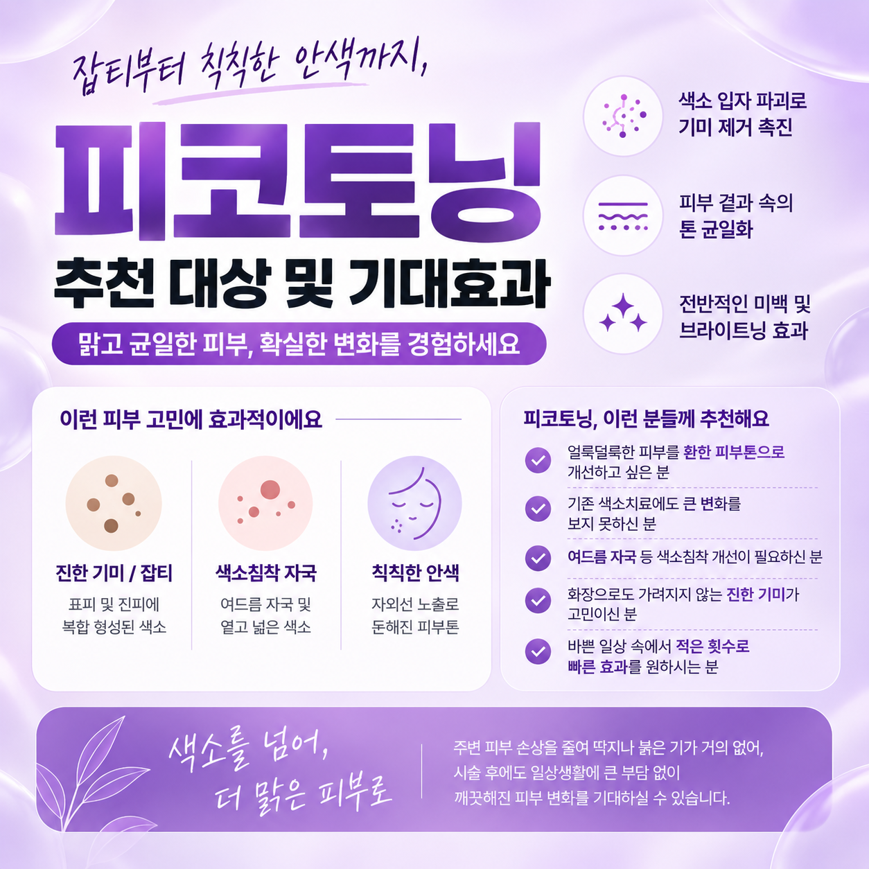 피코토닝 색소침착 전후효과 및 피부톤 미백(AI이미지활용)